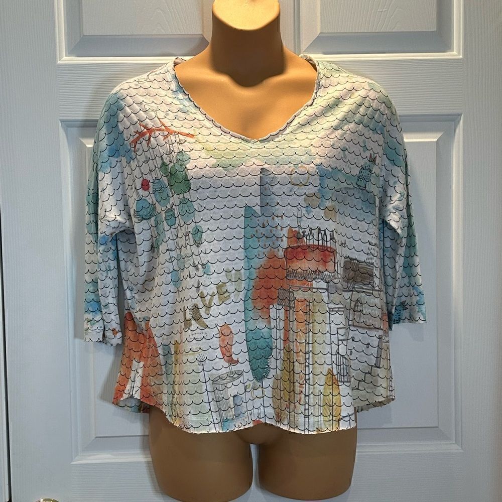 Atelier 5 by Gozde Yimaz White Multicolor Art to Wear Oversized Knit Top Small